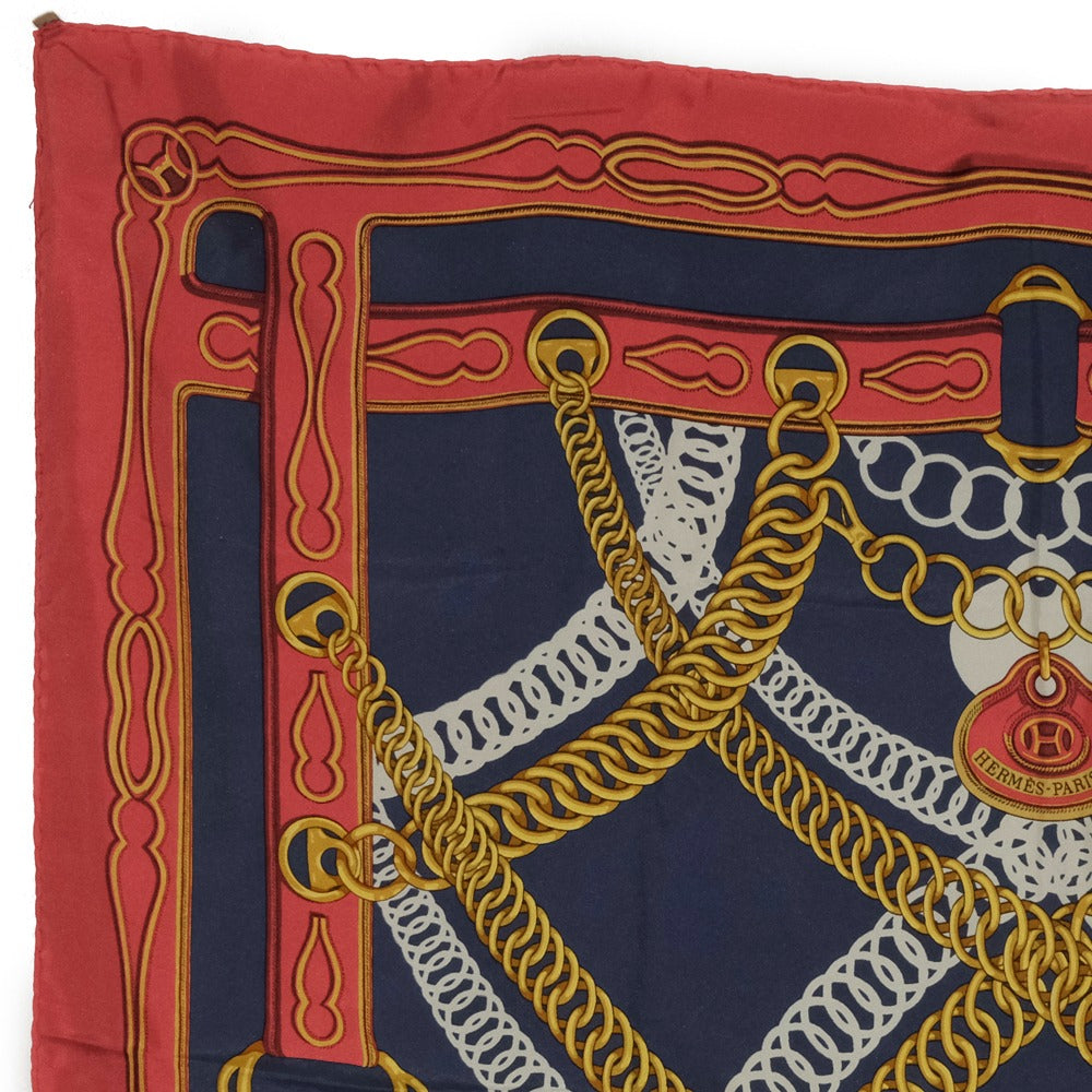HERMES scarf silk Red and blue Carre90 Women Used