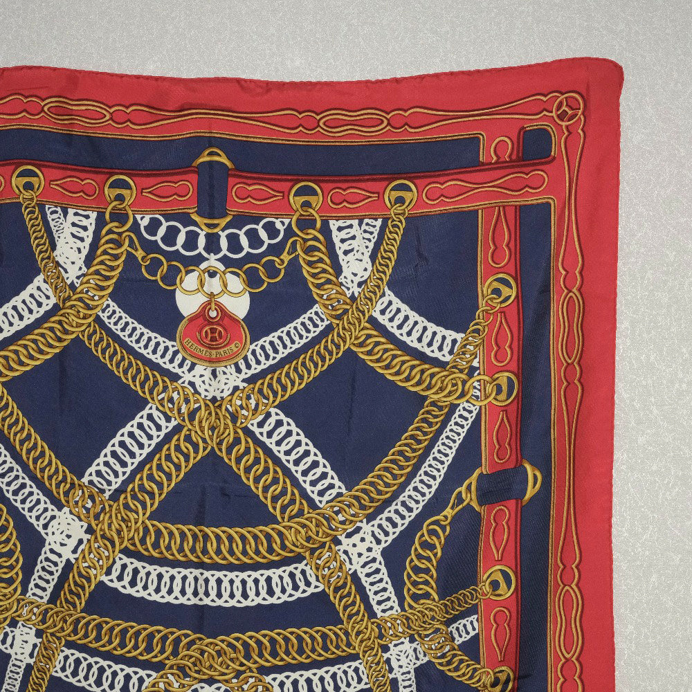 HERMES scarf silk Red and blue Carre90 Women Used