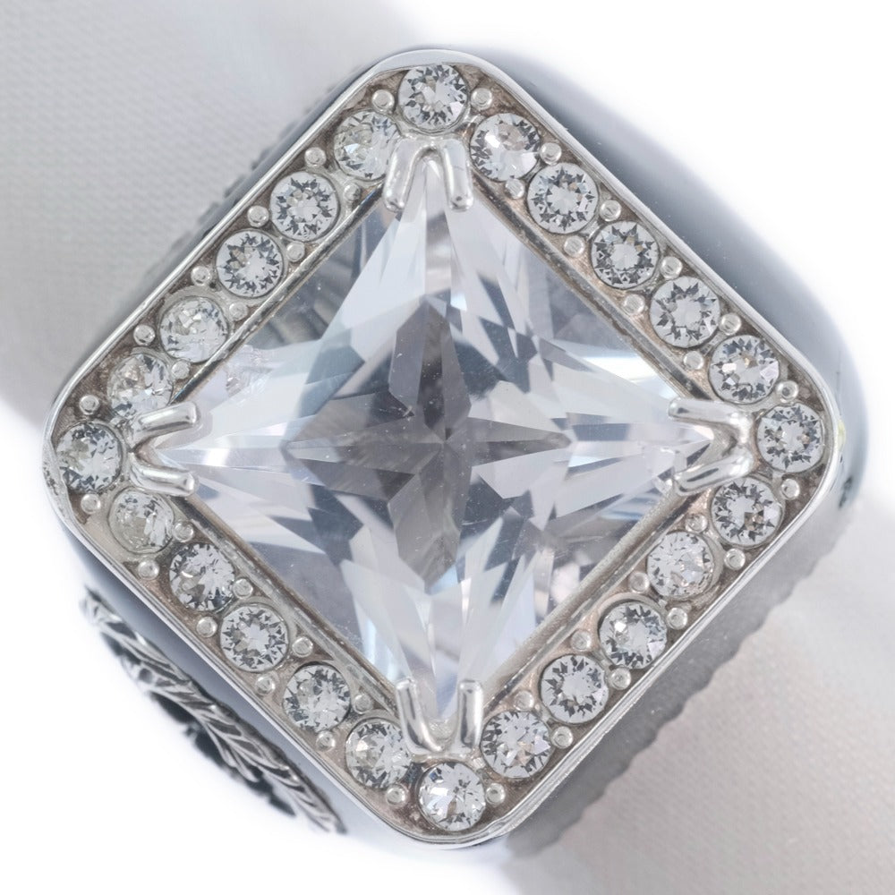 GUCCI Ring Silver925, Crystal black Clear stone Women No. 9 Used