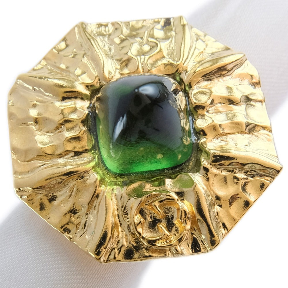 GUCCI Ring Metal, Color Stone gold Green stone flower Women S (No. 13) Used