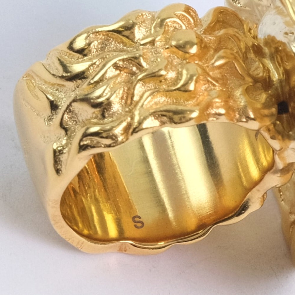 GUCCI Ring Metal, Color Stone gold Green stone flower Women S (No. 13) Used