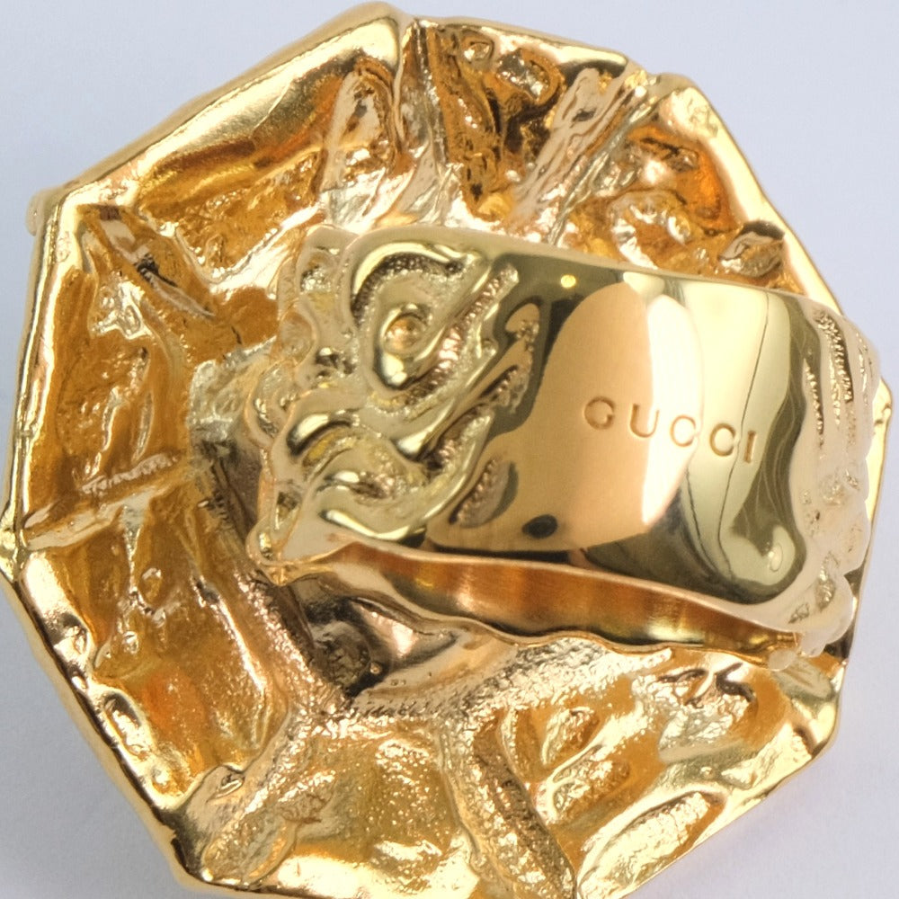 GUCCI Ring Metal, Color Stone gold Green stone flower Women S (No. 13) Used