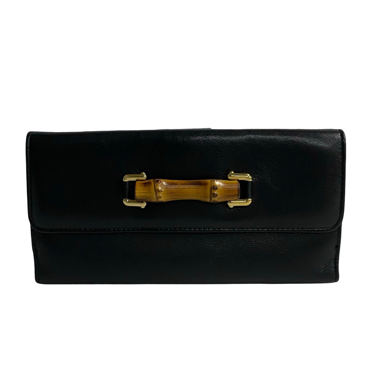 GUCCI Long Wallet Purse leather black Bamboo