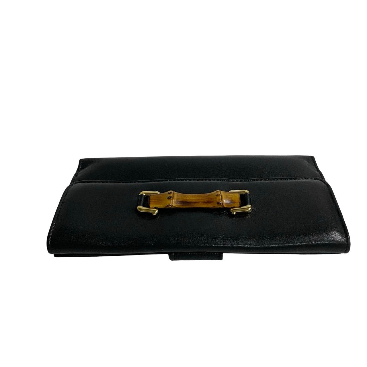 GUCCI Long Wallet Purse leather black Bamboo