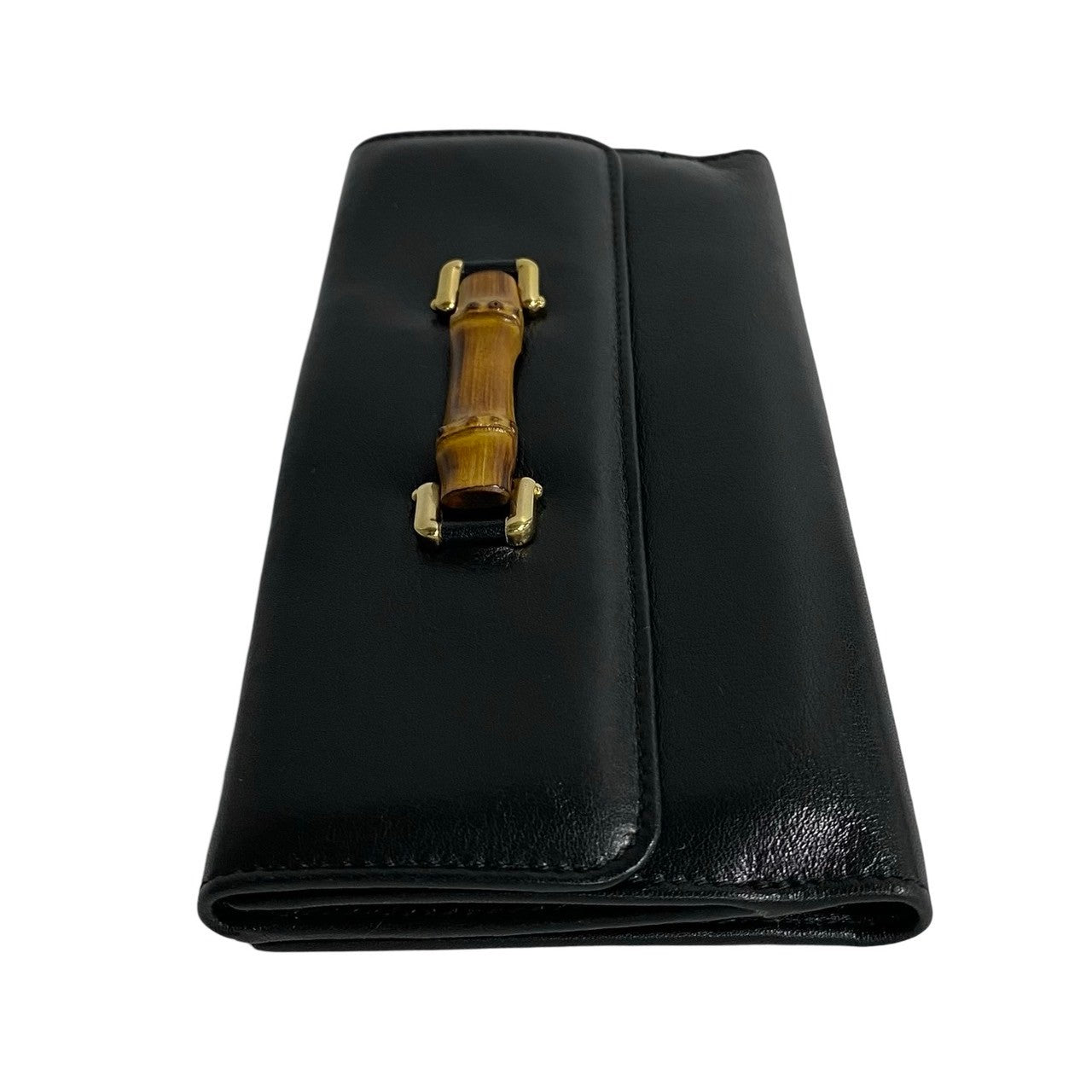 GUCCI Long Wallet Purse leather black Bamboo