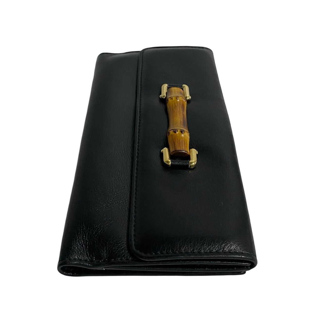 GUCCI Long Wallet Purse leather black Bamboo