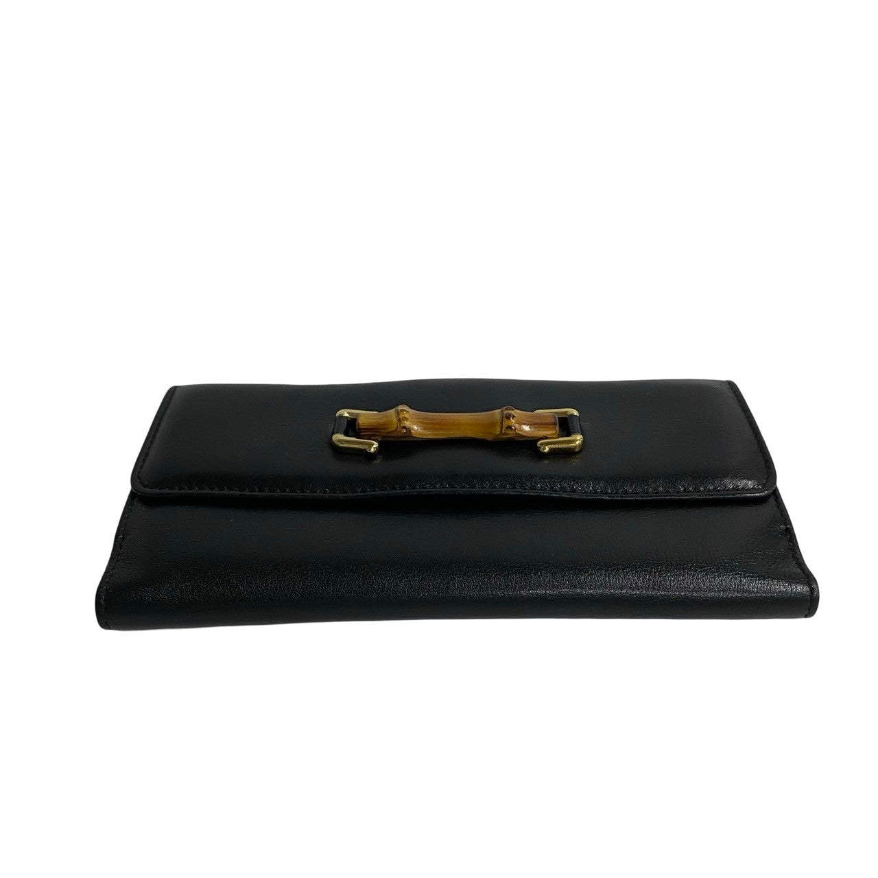 GUCCI Long Wallet Purse leather black Bamboo