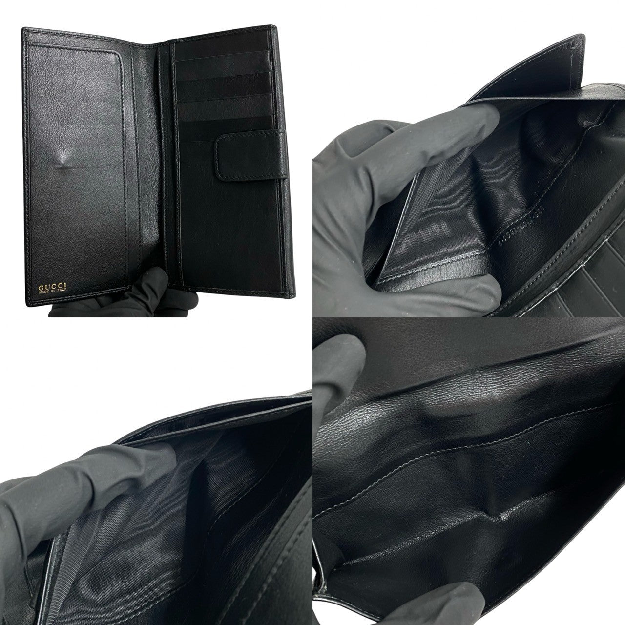GUCCI Long Wallet Purse leather black Bamboo