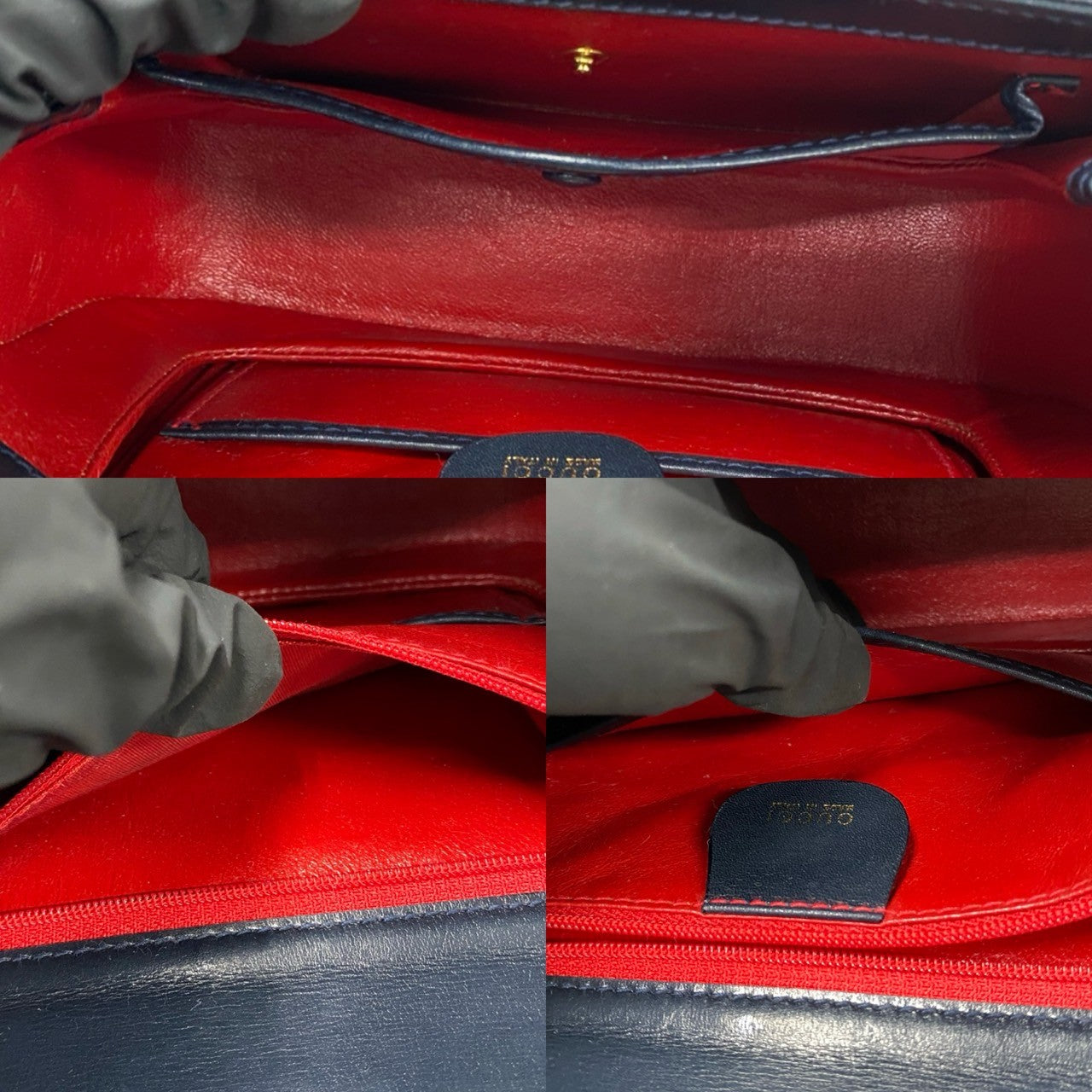 GUCCI Handbag leather Navy Bamboo