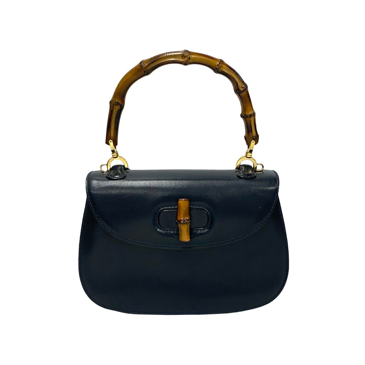 GUCCI Handbag leather Navy Bamboo