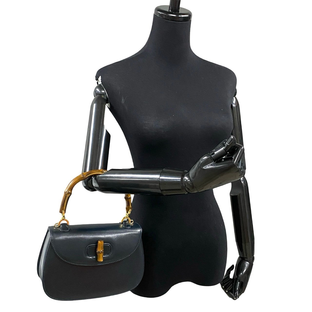 GUCCI Handbag leather Navy Bamboo