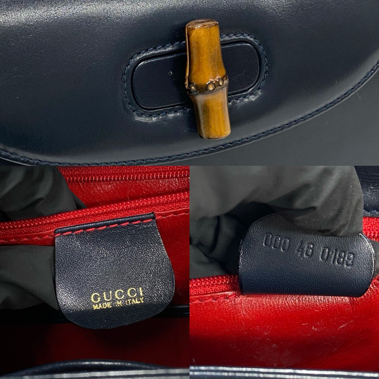 GUCCI Handbag leather Navy Bamboo