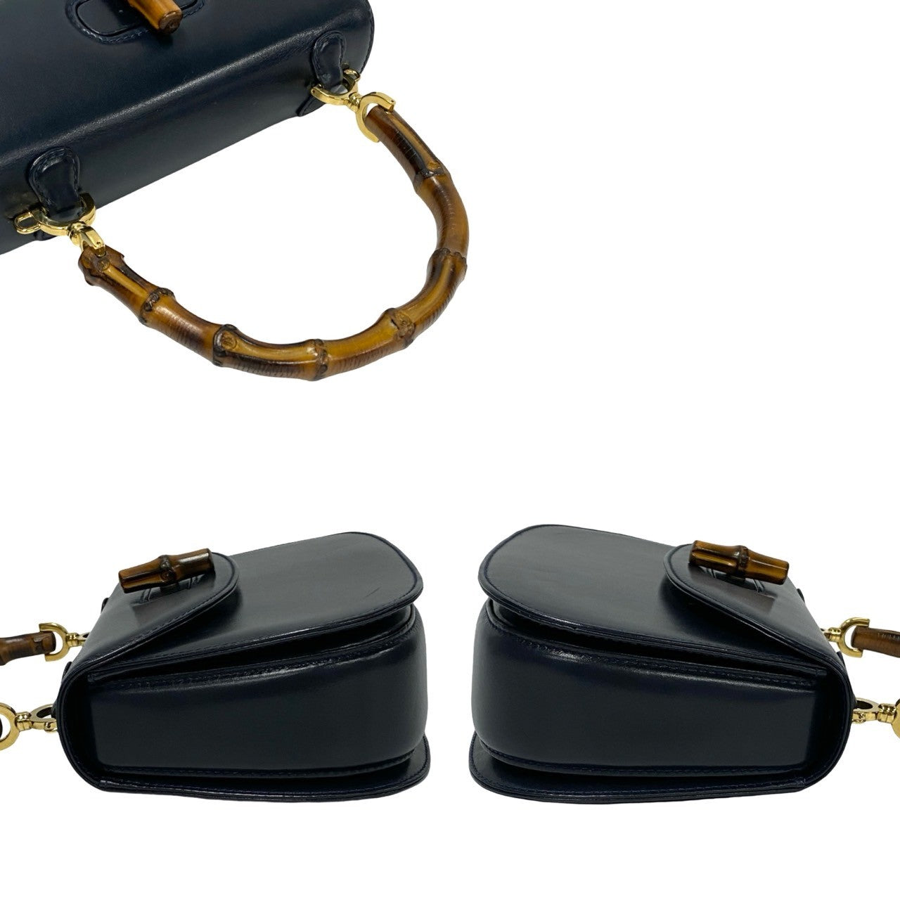 GUCCI Handbag leather Navy Bamboo