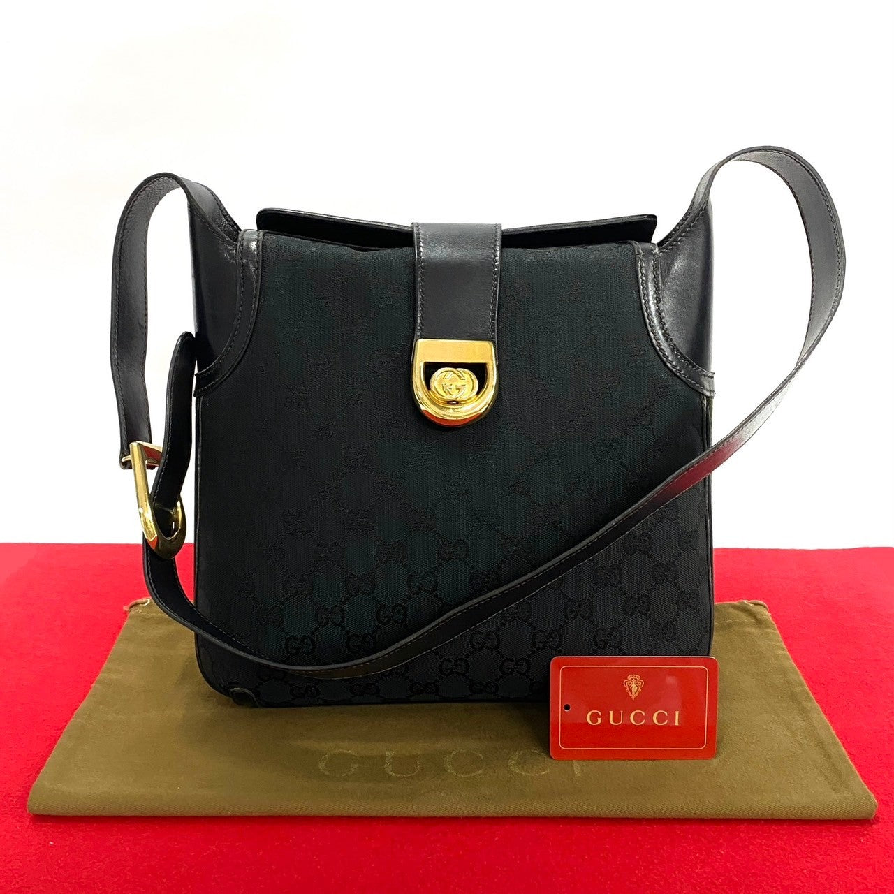 GUCCI Shoulder Bag leather black Sherry line Old Gucci