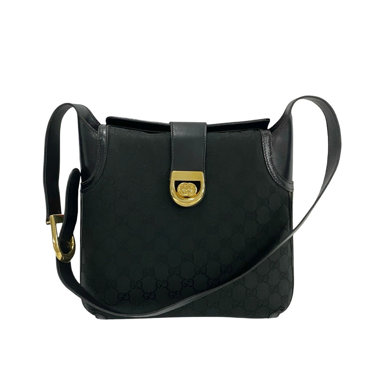 GUCCI Shoulder Bag leather black Sherry line Old Gucci