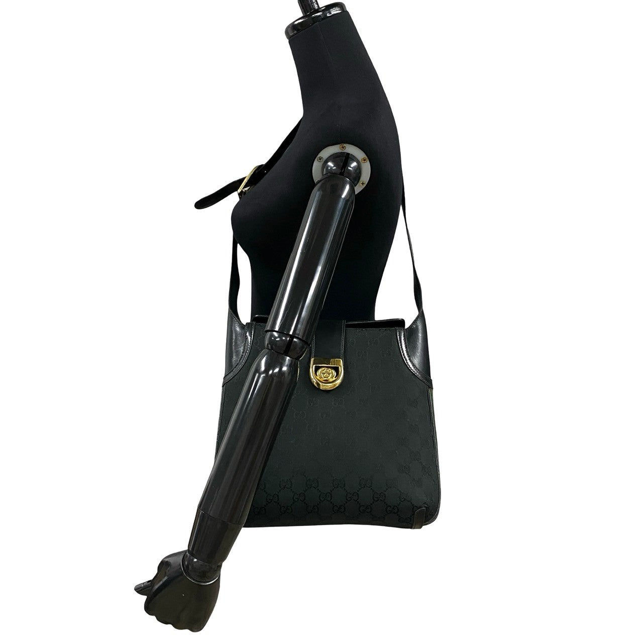 GUCCI Shoulder Bag leather black Sherry line Old Gucci
