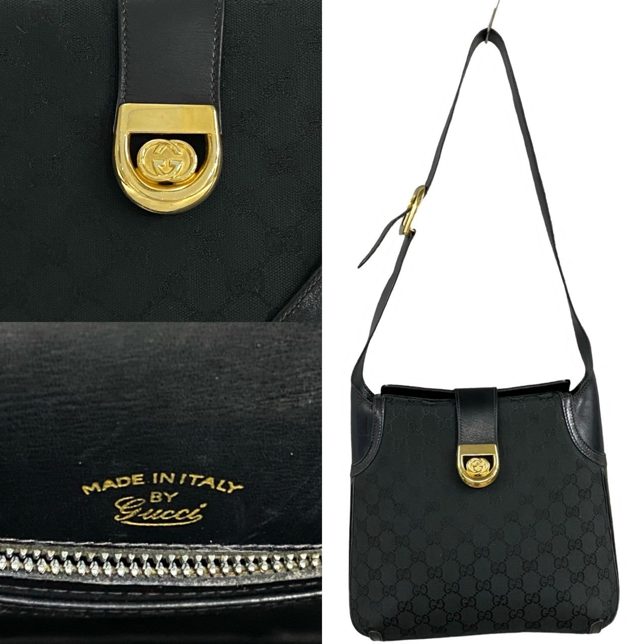 GUCCI Shoulder Bag leather black Sherry line Old Gucci