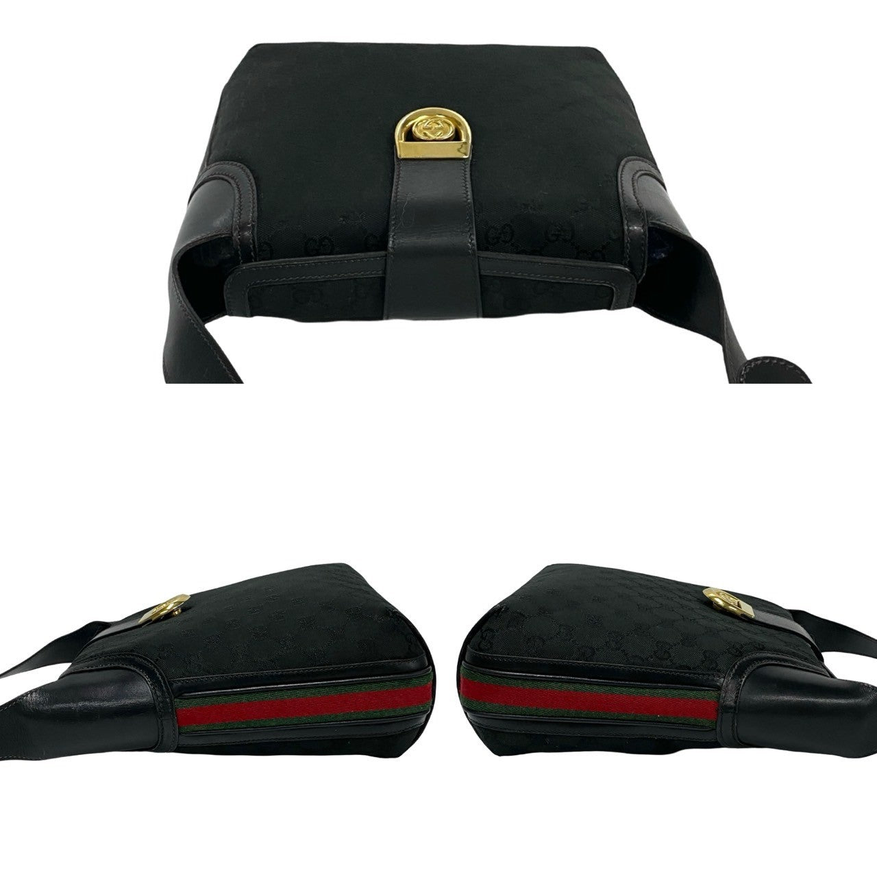 GUCCI Shoulder Bag leather black Sherry line Old Gucci
