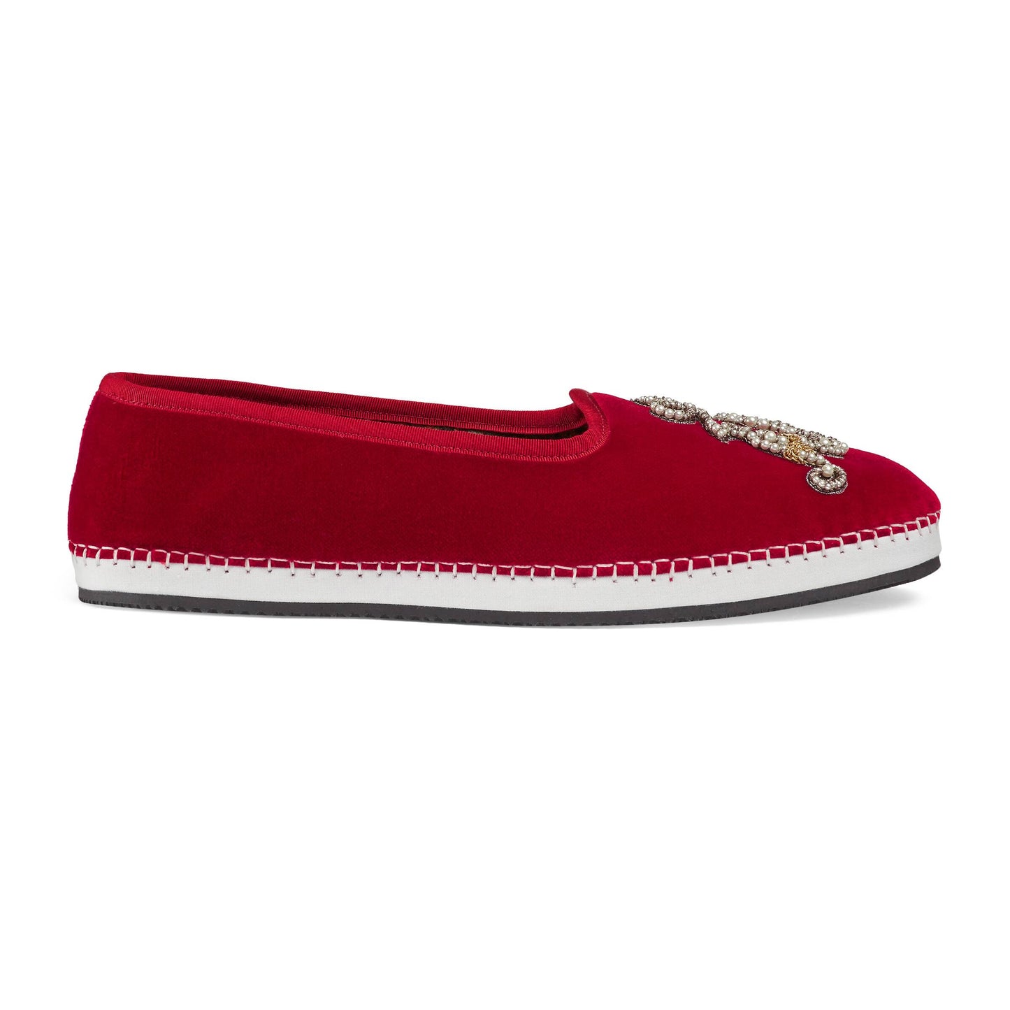 Gucci Men's Velvet Loafer With Am Appliqué In Red