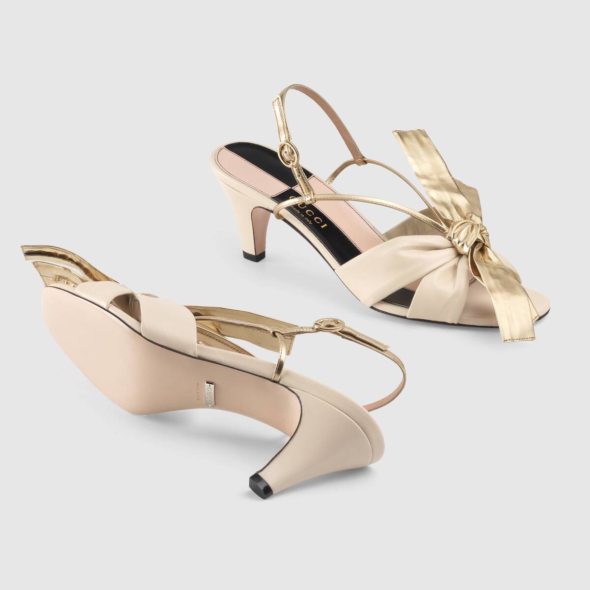 Gucci Leather Mid-heel Sandal With Bow in Vintage White