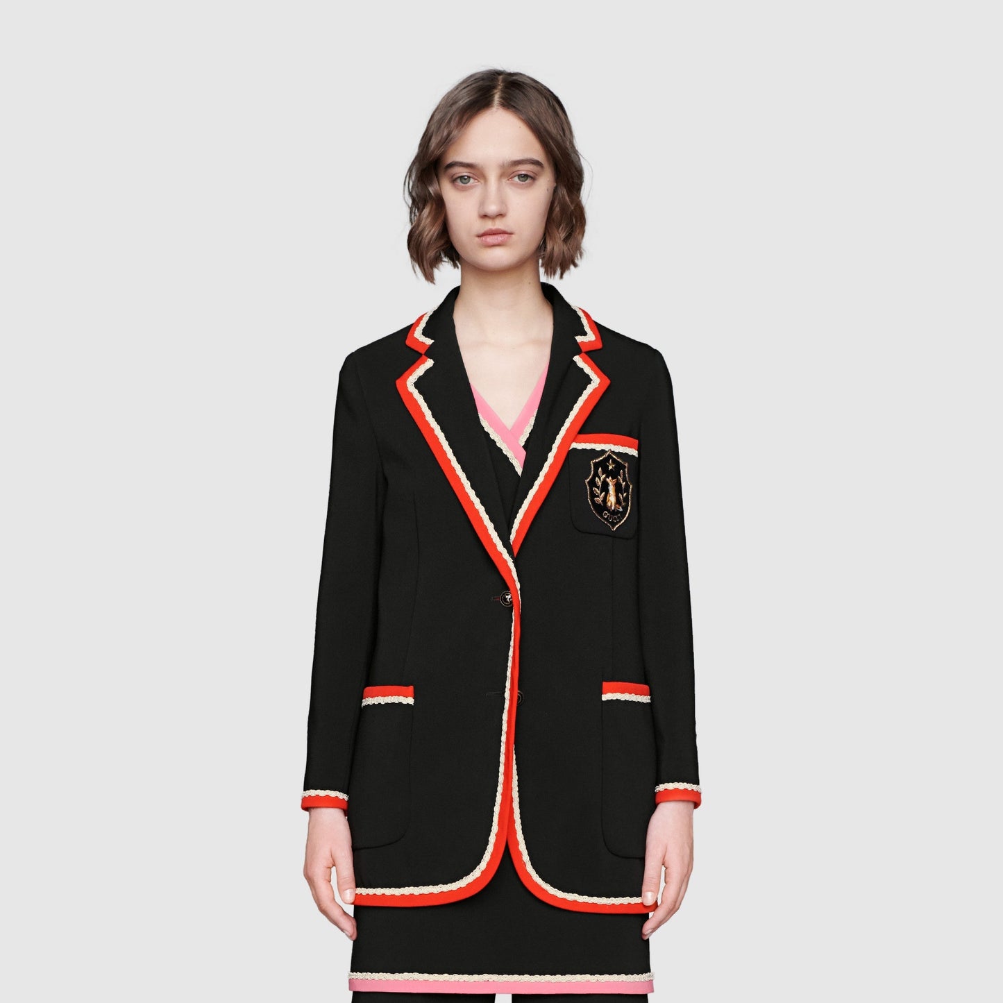 Gucci Viscose Jacket With Fox Crest In Black