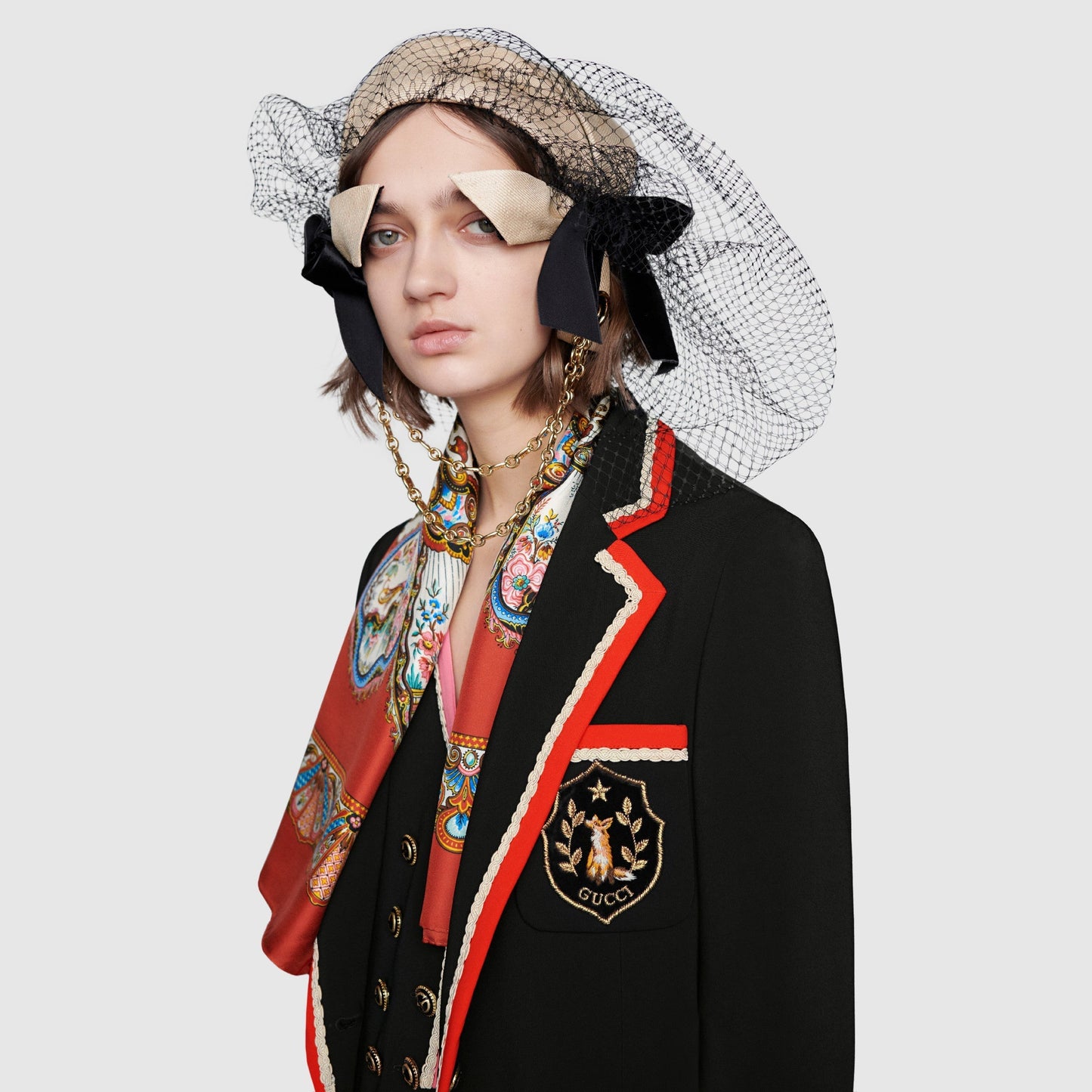 Gucci Viscose Jacket With Fox Crest In Black