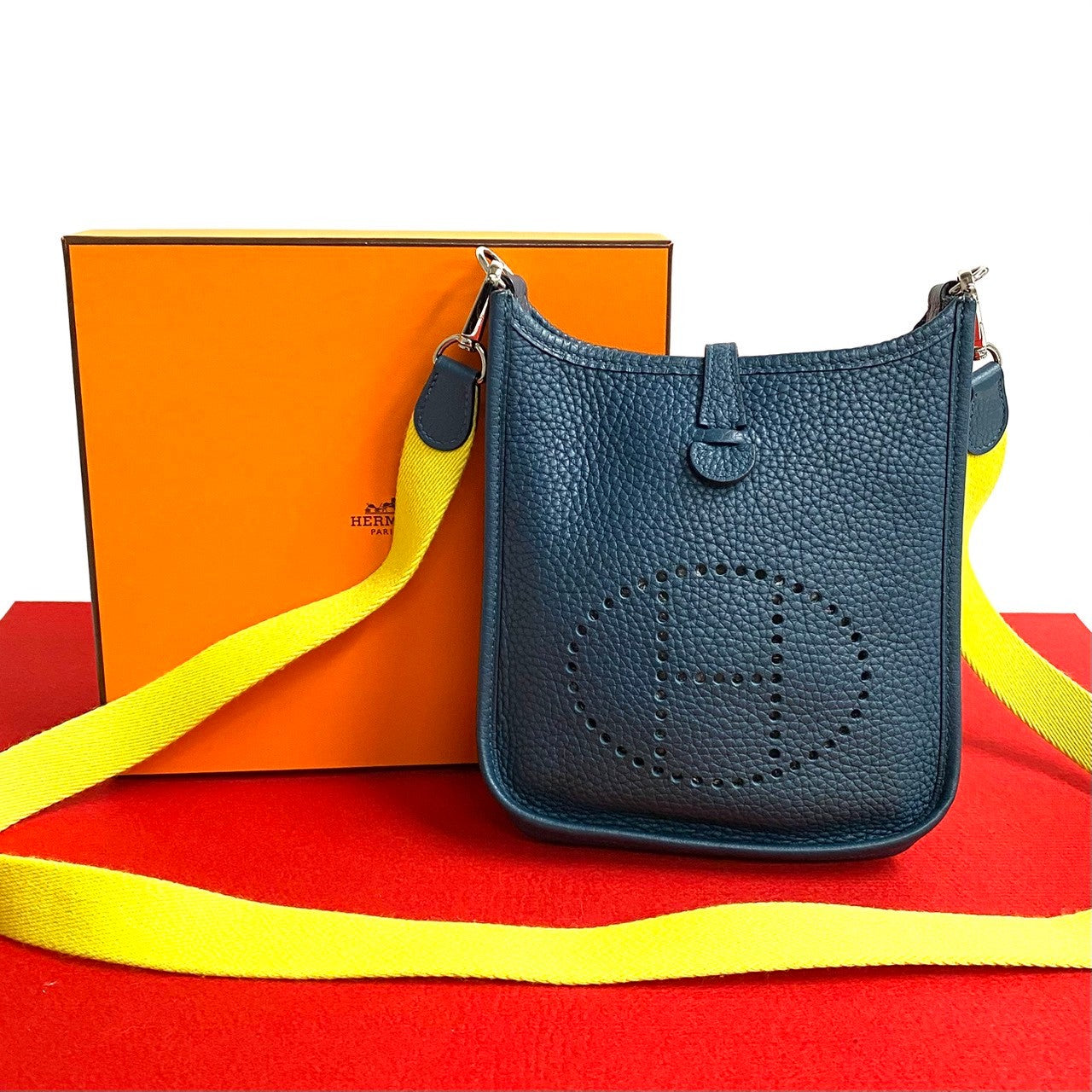 HERMES Shoulder Bag Taurillon Clemence, Leather blue Evelyn TPM Women Used