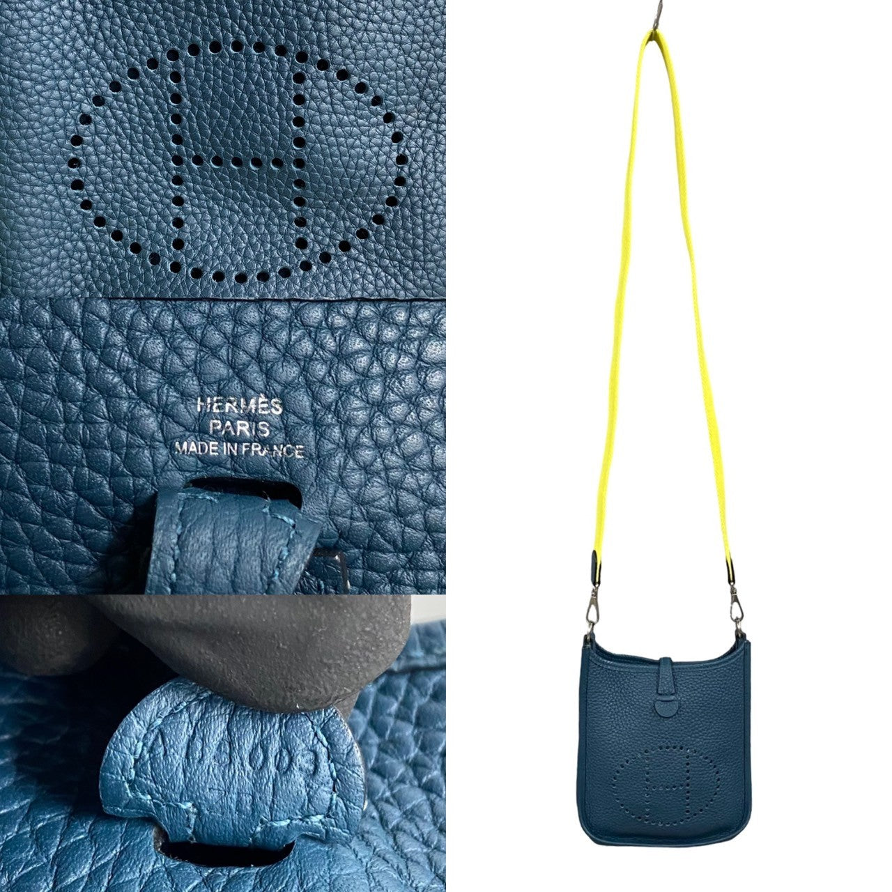 HERMES Shoulder Bag Taurillon Clemence, Leather blue Evelyn TPM Women Used