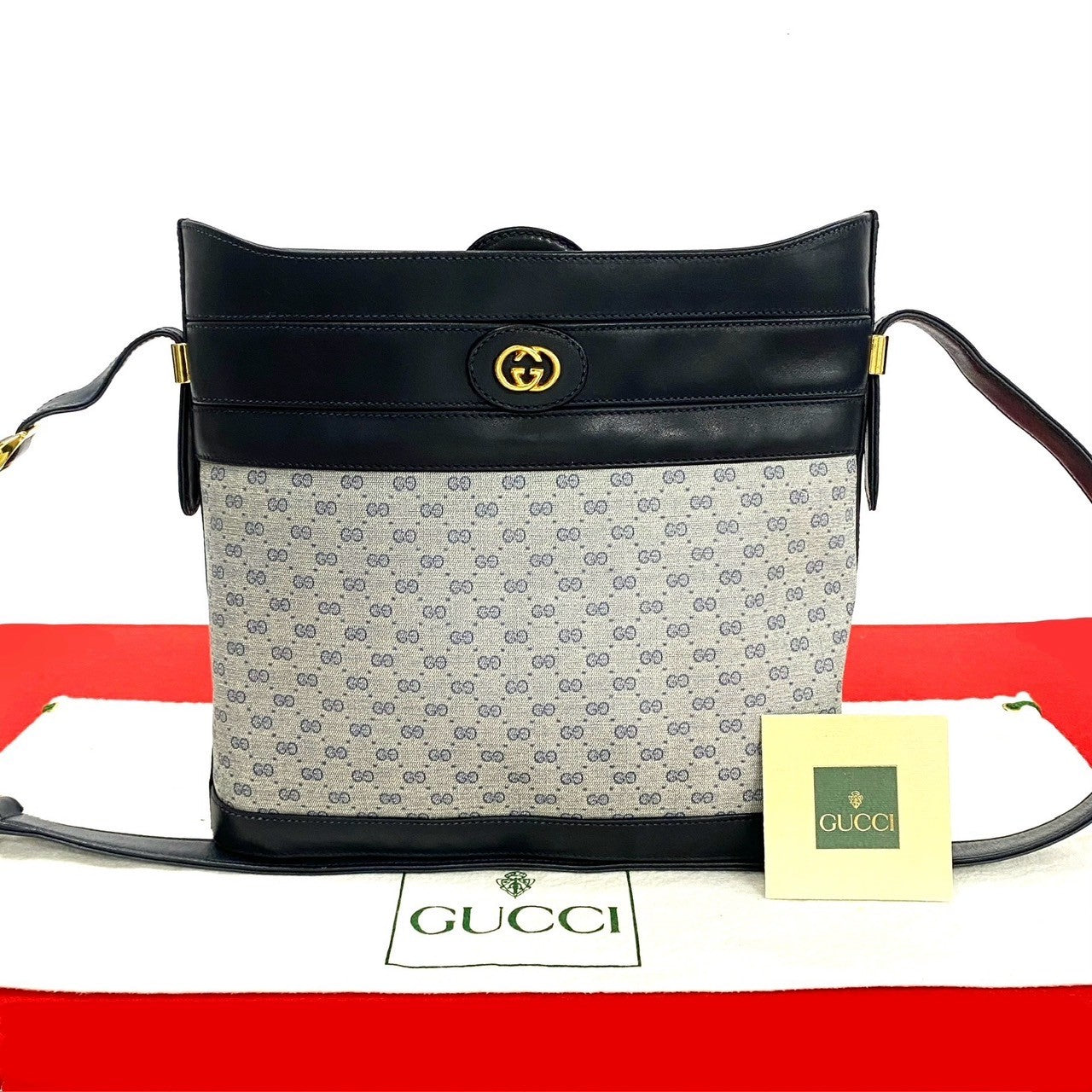 GUCCI Shoulder Bag Leather, PVC Navy Micro GG logo Metal Women Used