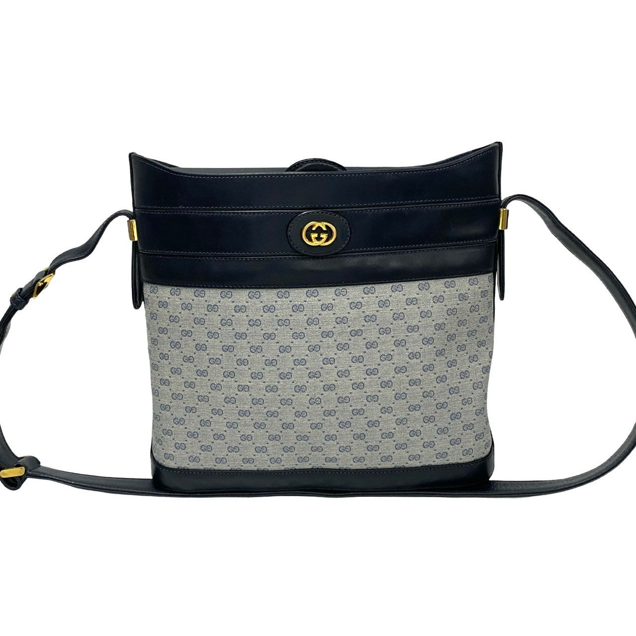 GUCCI Shoulder Bag Leather, PVC Navy Micro GG logo Metal Women Used