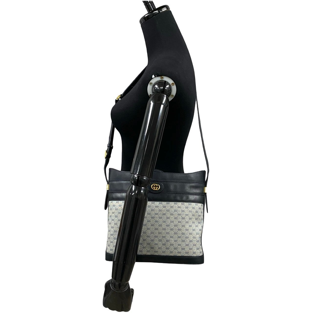 GUCCI Shoulder Bag Leather, PVC Navy Micro GG logo Metal Women Used