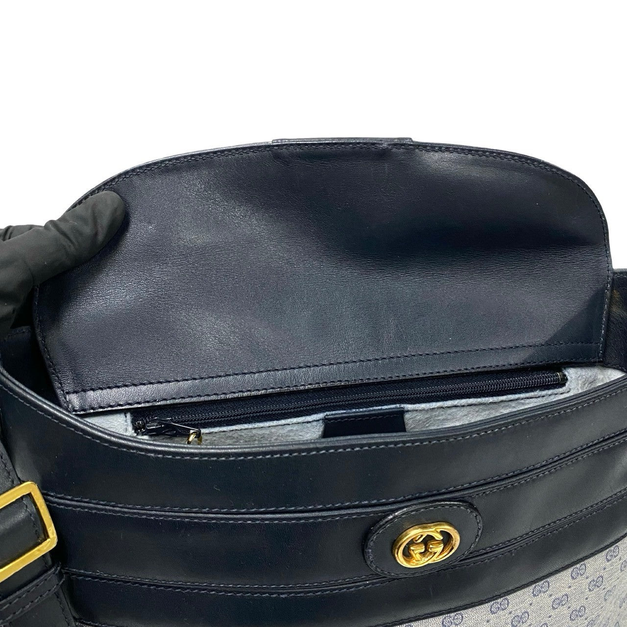 GUCCI Shoulder Bag Leather, PVC Navy Micro GG logo Metal Women Used