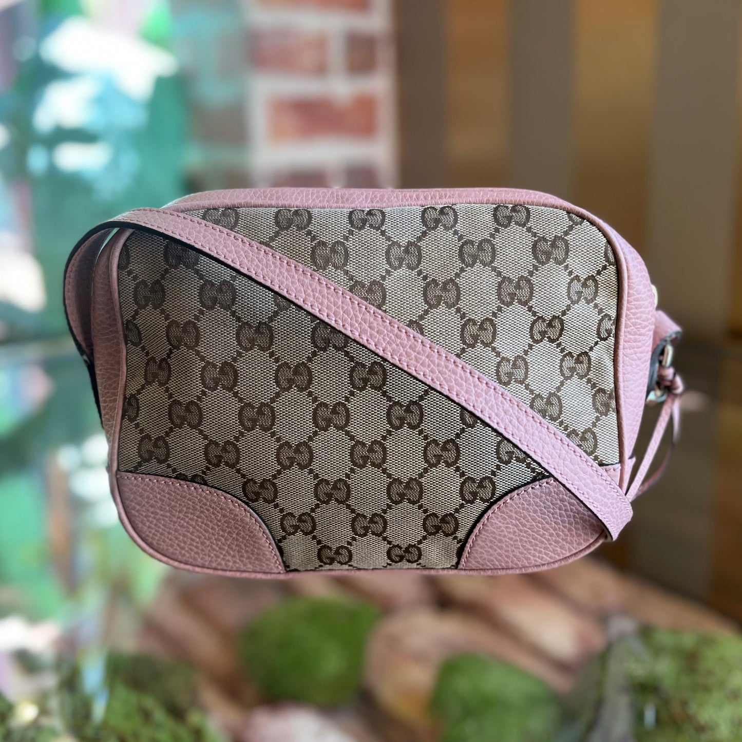 GUCCI Bree Pink GG Monogram Canvas Crossbody Bag TS3918