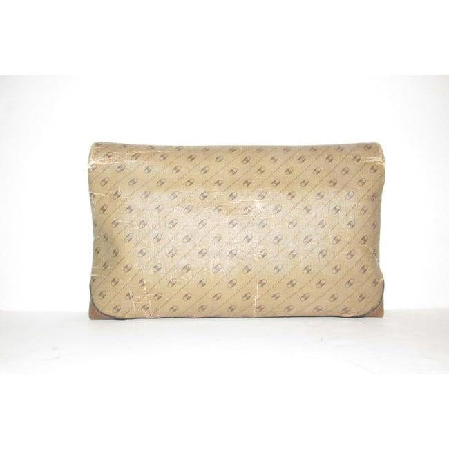 Gucci Brown Diagonal Link Print Clutch w Double Flap Top & Red & Green Trim