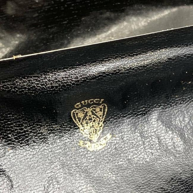 Gucci Vintage Boxy Hinged Top Black Micro Guccissima Print Silk And Leather Clutch