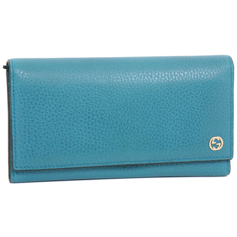 GUCCI Long Wallet Purse 449279 leather Blue green Interlocking GG unisex(Unisex) Used