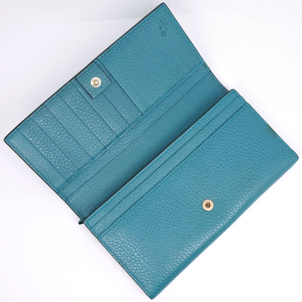 GUCCI Long Wallet Purse 449279 leather Blue green Interlocking GG unisex(Unisex) Used