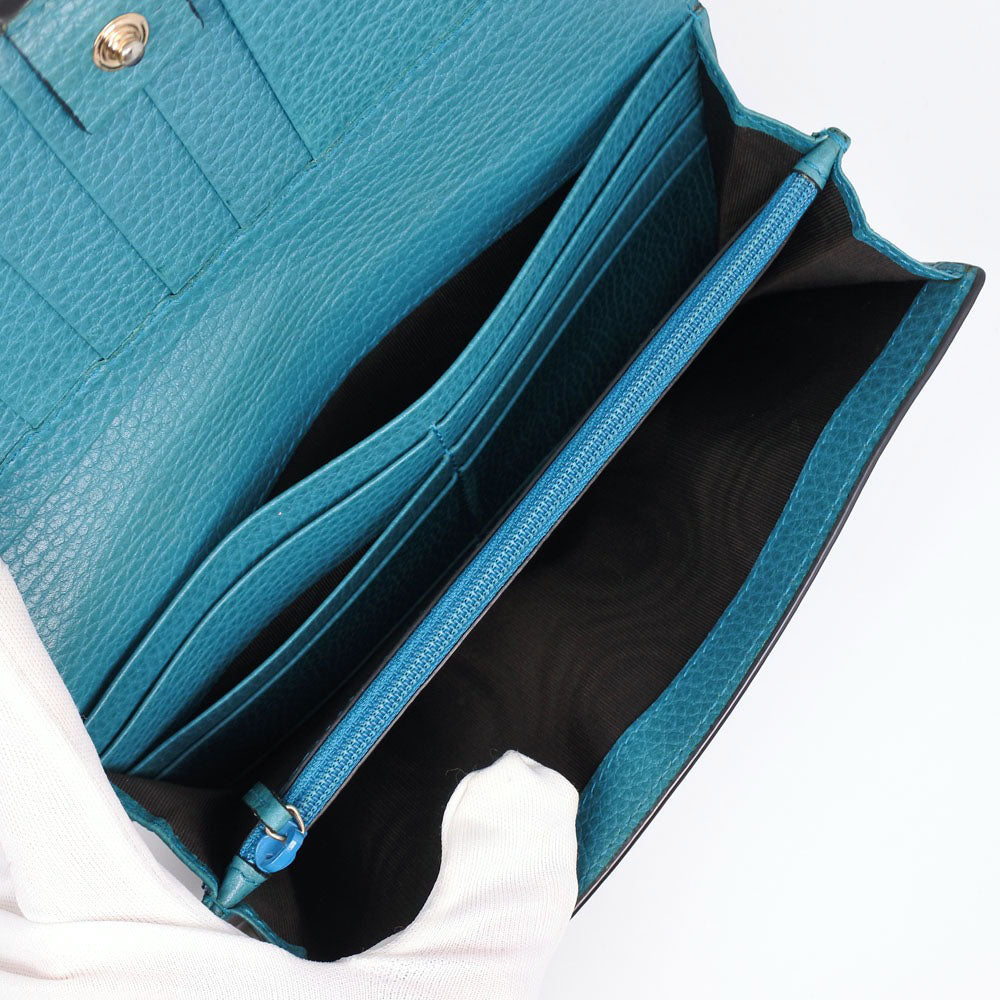 GUCCI Long Wallet Purse 449279 leather Blue green Interlocking GG unisex(Unisex) Used