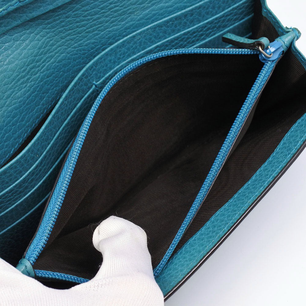 GUCCI Long Wallet Purse 449279 leather Blue green Interlocking GG unisex(Unisex) Used