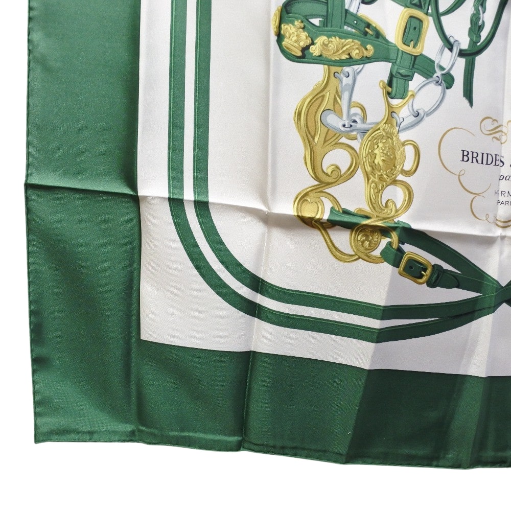 HERMES scarf silk green Carre90 Women Used