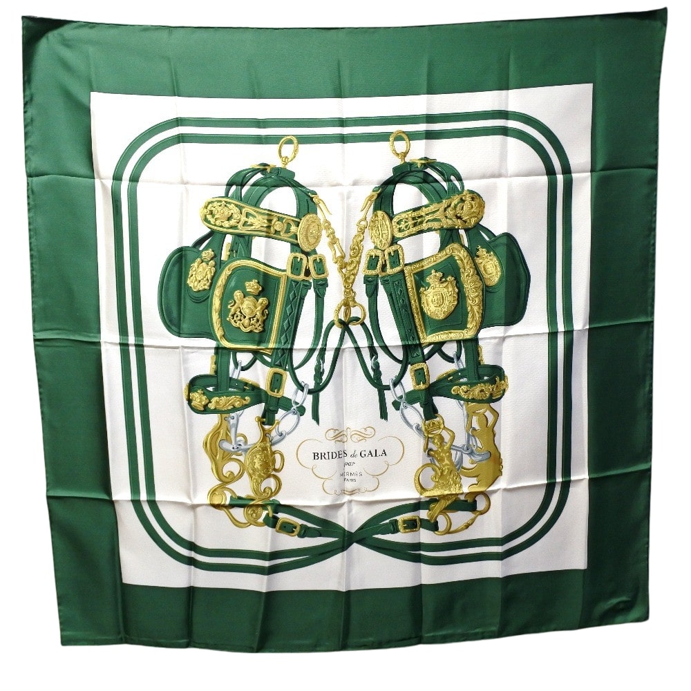 HERMES scarf silk green Carre90 Women Used
