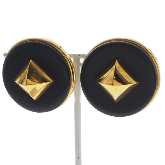 HERMES Earring Plated Gold , Leather gold Medor Women Used