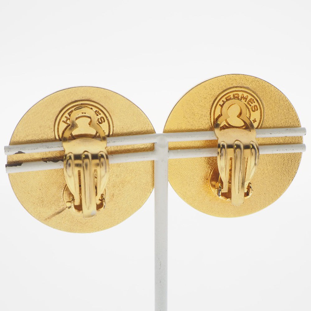 HERMES Earring Plated Gold , Leather gold Medor Women Used
