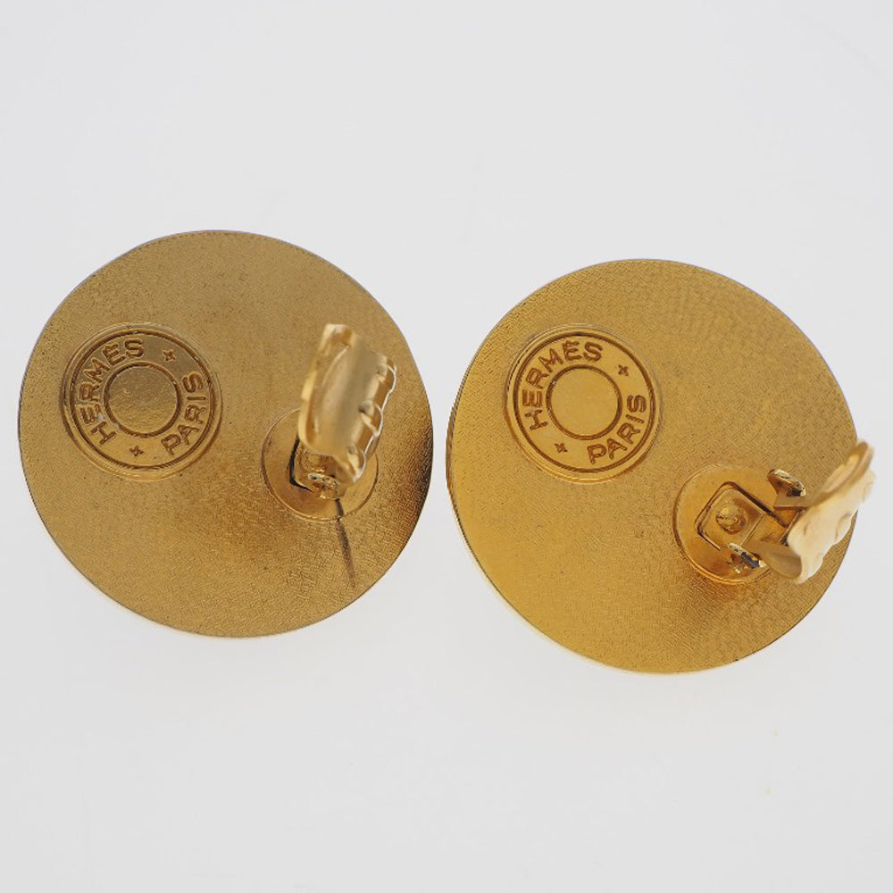 HERMES Earring Plated Gold , Leather gold Medor Women Used