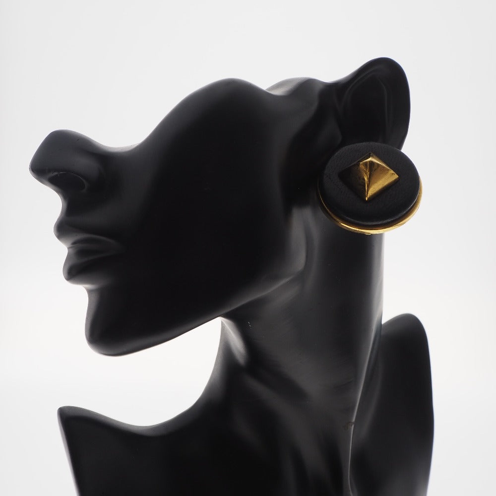 HERMES Earring Plated Gold , Leather gold Medor Women Used