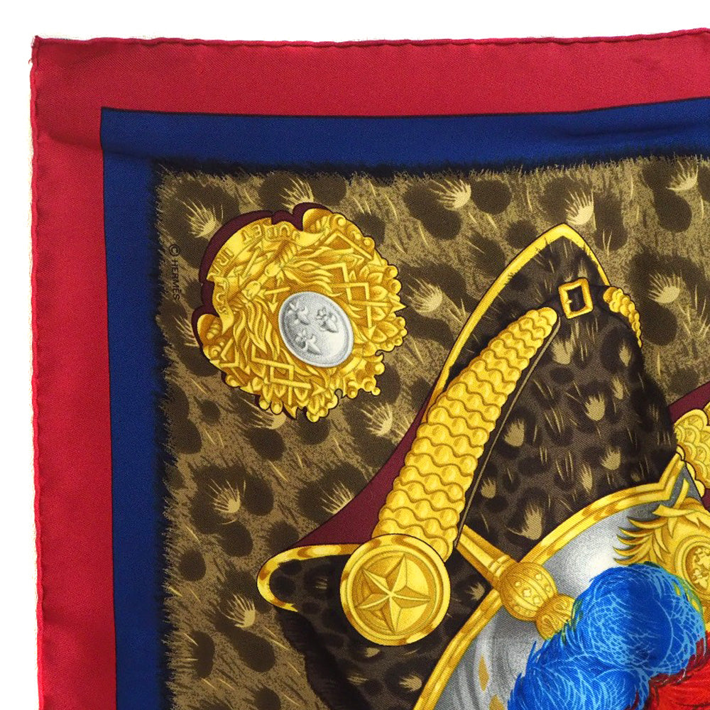 HERMES scarf silk Red A faceless helmet CASQUES et PLUMETS Carre90 Women Used