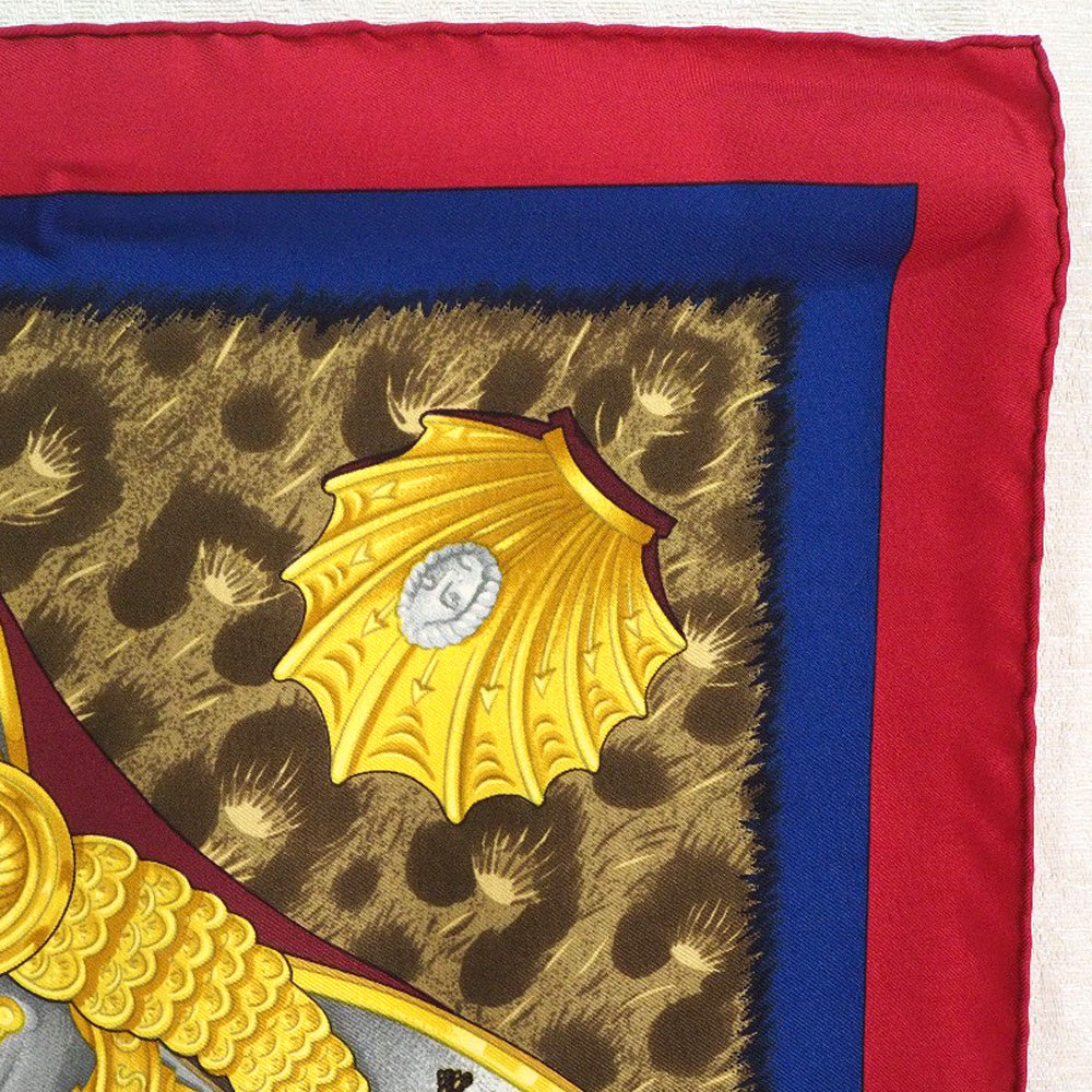 HERMES scarf silk Red A faceless helmet CASQUES et PLUMETS Carre90 Women Used