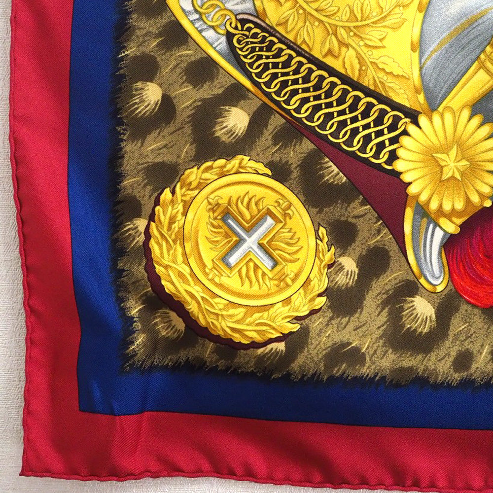 HERMES scarf silk Red A faceless helmet CASQUES et PLUMETS Carre90 Women Used