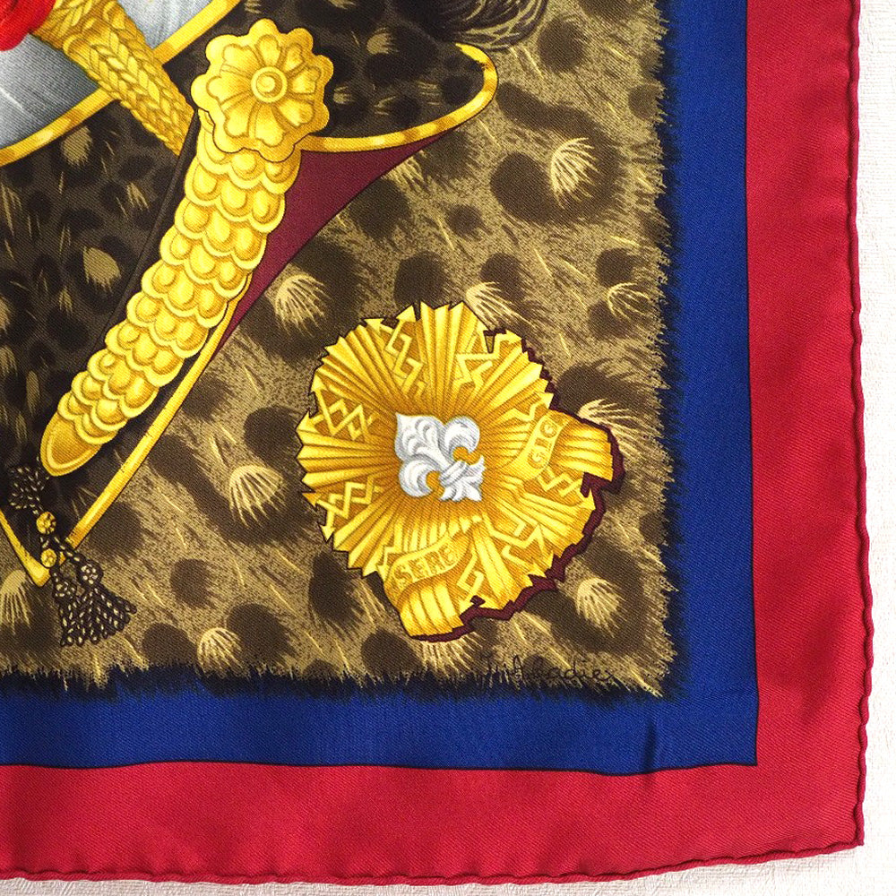 HERMES scarf silk Red A faceless helmet CASQUES et PLUMETS Carre90 Women Used