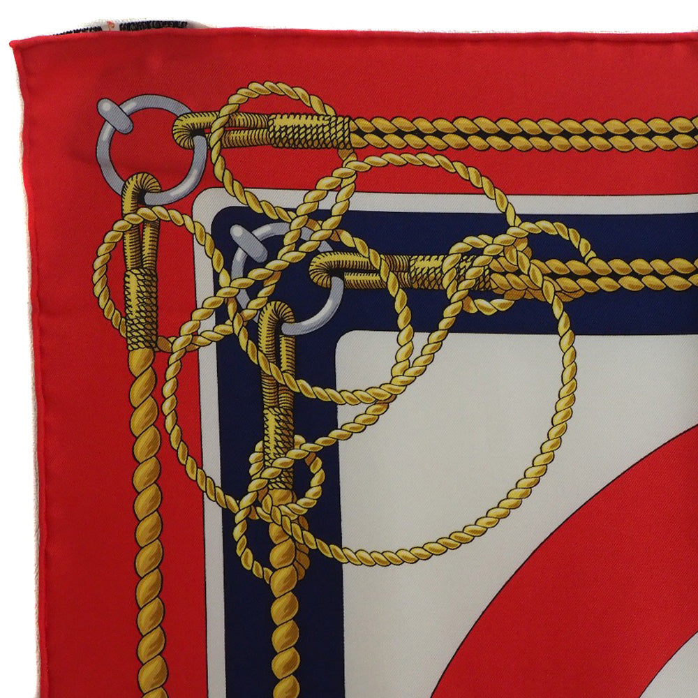 HERMES scarf silk Red stern decoration CHATEAUX D'ARRIERE Carre90 Women Used